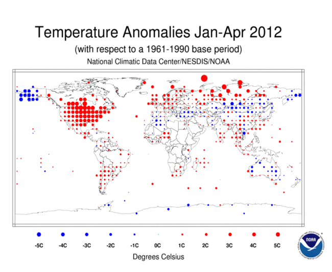 Temp Anomalies Jan-Apr 2012