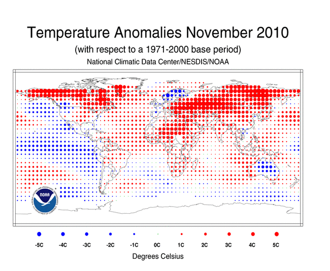 Temperature Anomalies November 2010 - base 1971-2000 NCDC-NESDIS-NOAA