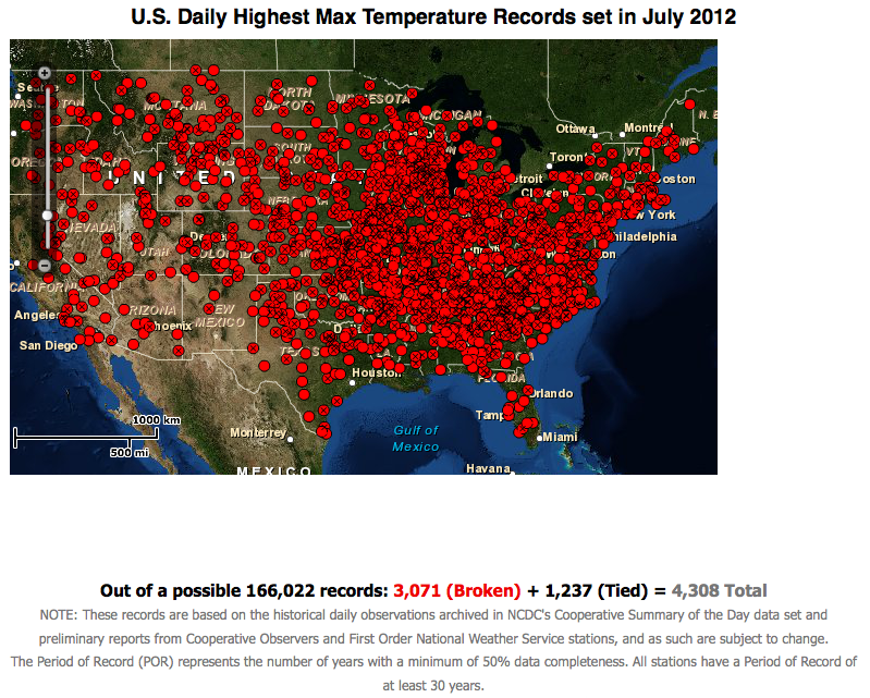 US Daily Highest Max Temp Records set in July 2012